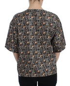 Dolce &amp; Gabbana Gray Gold Key Print Silk Blouse T-shirt