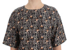 Dolce &amp; Gabbana Gray Gold Key Print Silk Blouse T-shirt