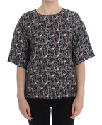Dolce &amp; Gabbana Gray Gold Key Print Silk Blouse T-shirt