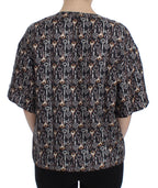 Dolce &amp; Gabbana Gray Gold Key Print Silk Blouse T-shirt