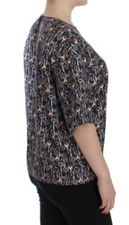 Dolce &amp; Gabbana Gray Gold Key Print Silk Blouse T-shirt