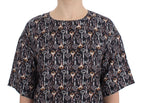 Dolce &amp; Gabbana Gray Gold Key Print Silk Blouse T-shirt