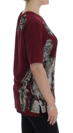 Dolce &amp; Gabbana Red Knight Print Silk Blouse T-shirt