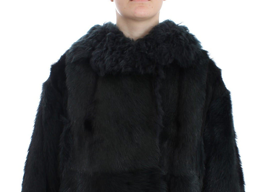 Dolce &amp; Gabbana Black Goat Fur Shearling Long Jacket Coat