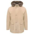 Herno Beige Nylon Men Jacket with Fur-Trimmed Hood