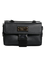 Dolce & Gabbana Black Logo Plaque Leather Buckled Shoulder Crossbody Bag