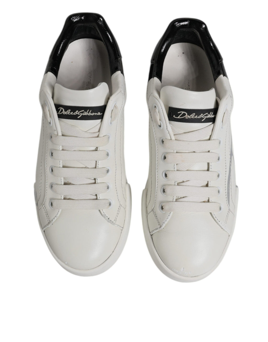 Dolce &amp; Gabbana White Black Logo Portofino Men Sneaker Shoes