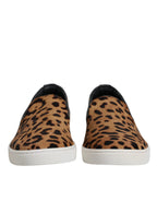 Dolce &amp; Gabbana Brown Calfskin Fur Leopard Sneakers Shoes