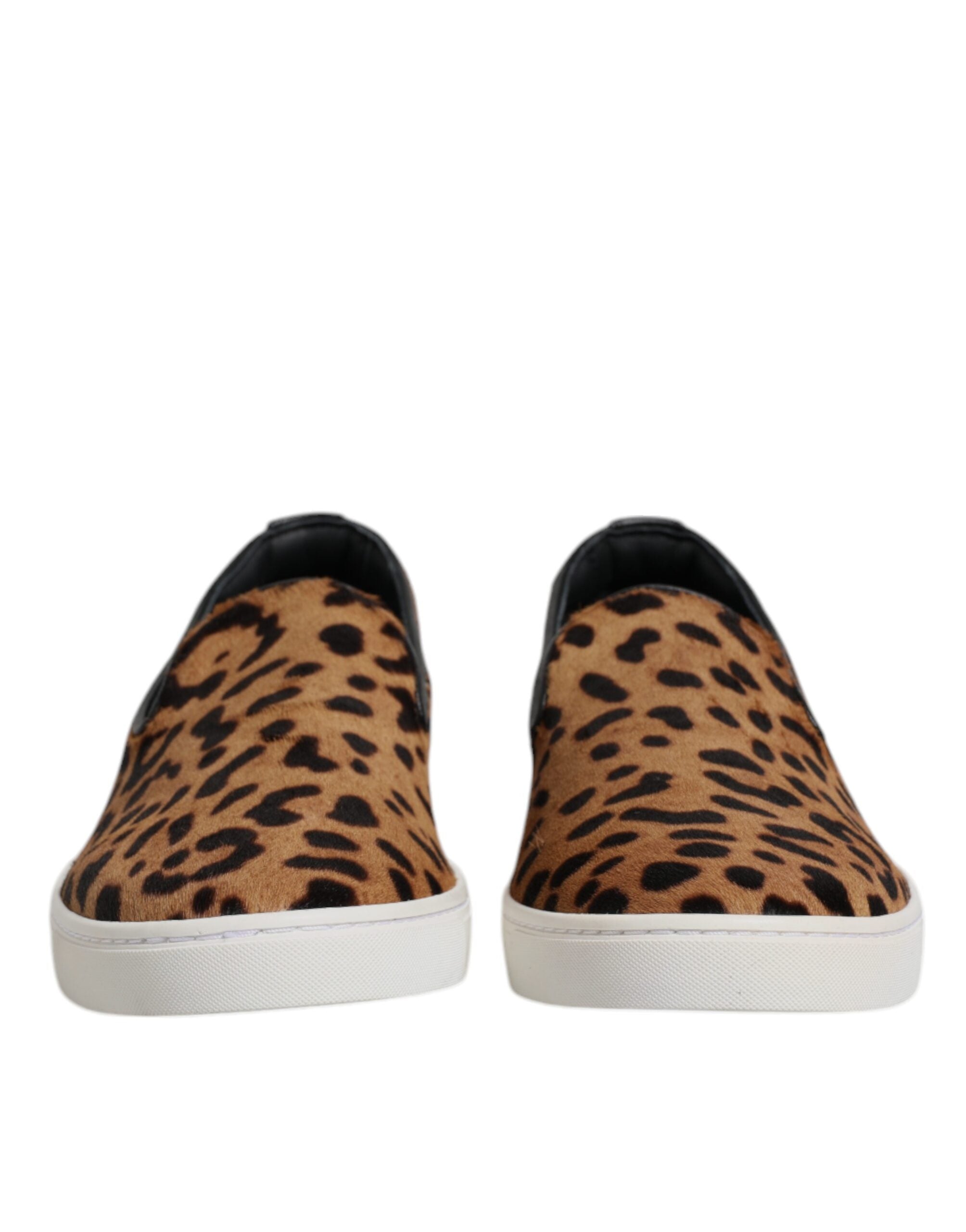 Dolce &amp; Gabbana Brown Calfskin Fur Leopard Sneakers Shoes