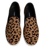 Dolce &amp; Gabbana Brown Calfskin Fur Leopard Sneakers Shoes