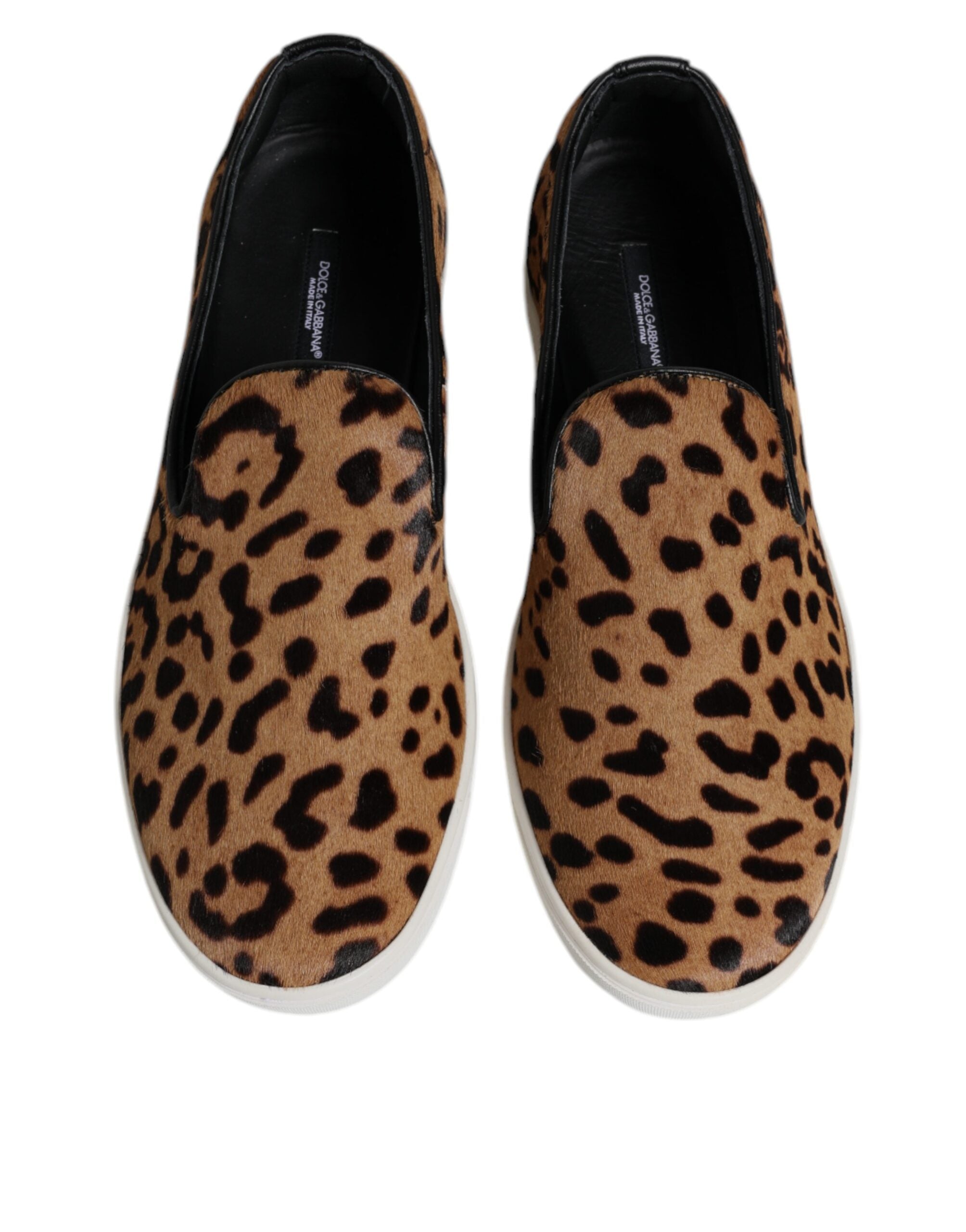 Dolce &amp; Gabbana Brown Calfskin Fur Leopard Sneakers Shoes