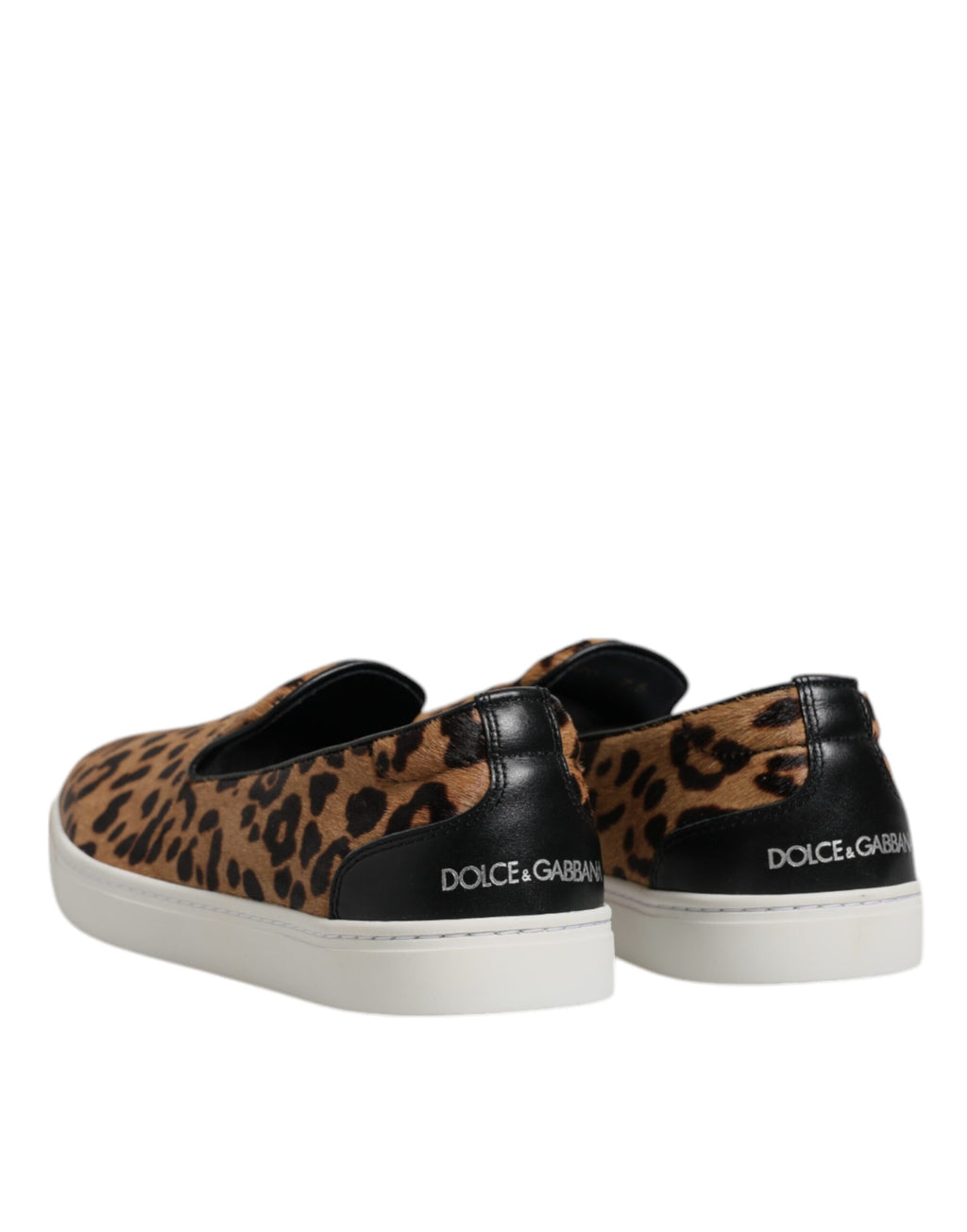 Dolce &amp; Gabbana Brown Calfskin Fur Leopard Sneakers Shoes
