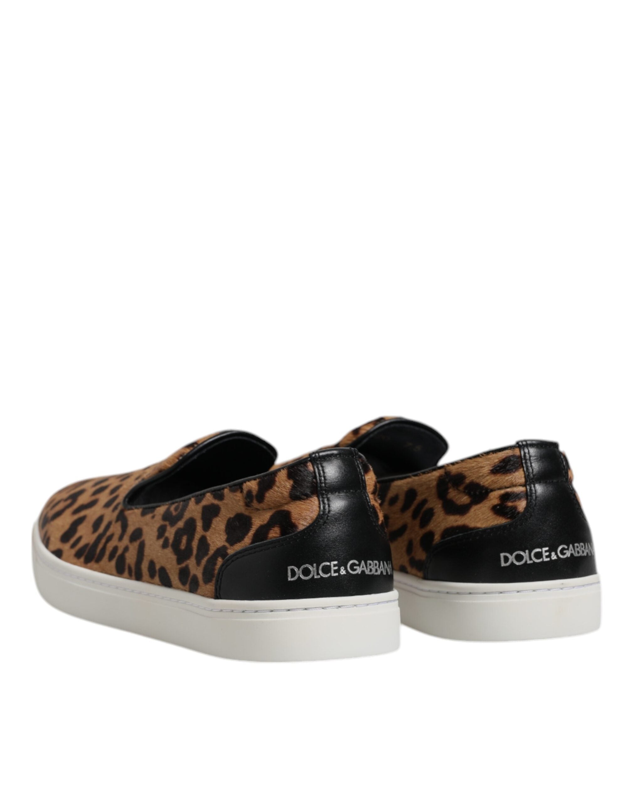 Dolce &amp; Gabbana Brown Calfskin Fur Leopard Sneakers Shoes