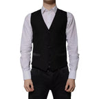 Dolce &amp; Gabbana Black Wool Formal Dress Men Waistcoat Vest