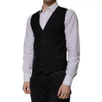 Dolce &amp; Gabbana Black Wool Formal Dress Men Waistcoat Vest