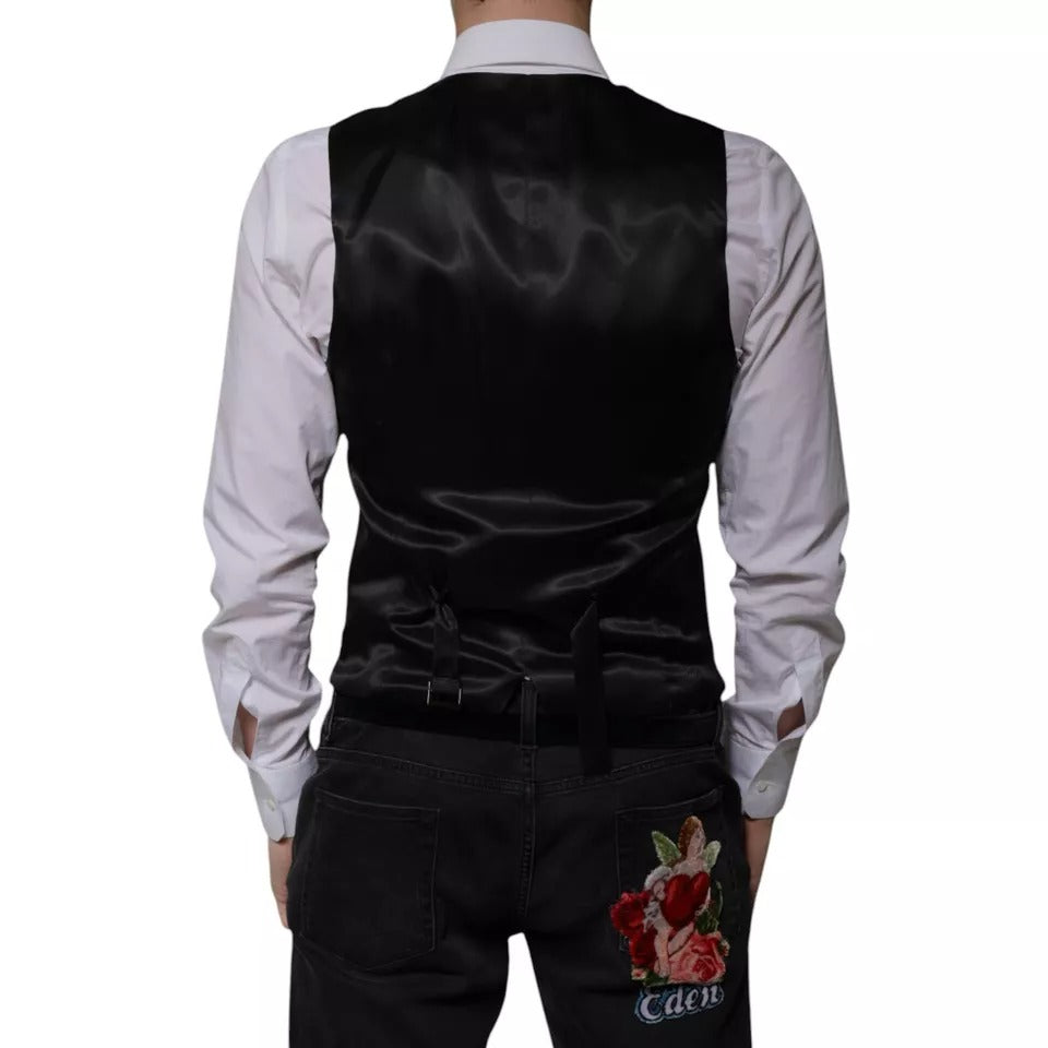 Dolce &amp; Gabbana Black Wool Formal Dress Men Waistcoat Vest
