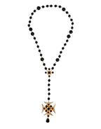 Dolce & Gabbana Gold Tone Brass Cross Black Beaded Chain Rosary Necklace
