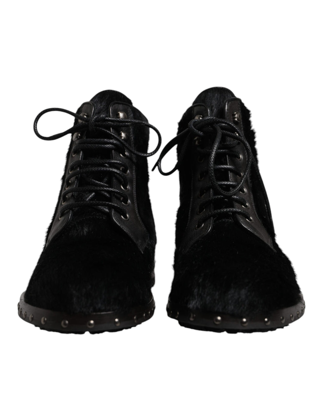 Dolce &amp; Gabbana Black Pony Style Leather Mid Calf Boots Shoes