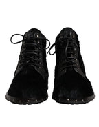 Dolce &amp; Gabbana Black Pony Style Leather Mid Calf Boots Shoes
