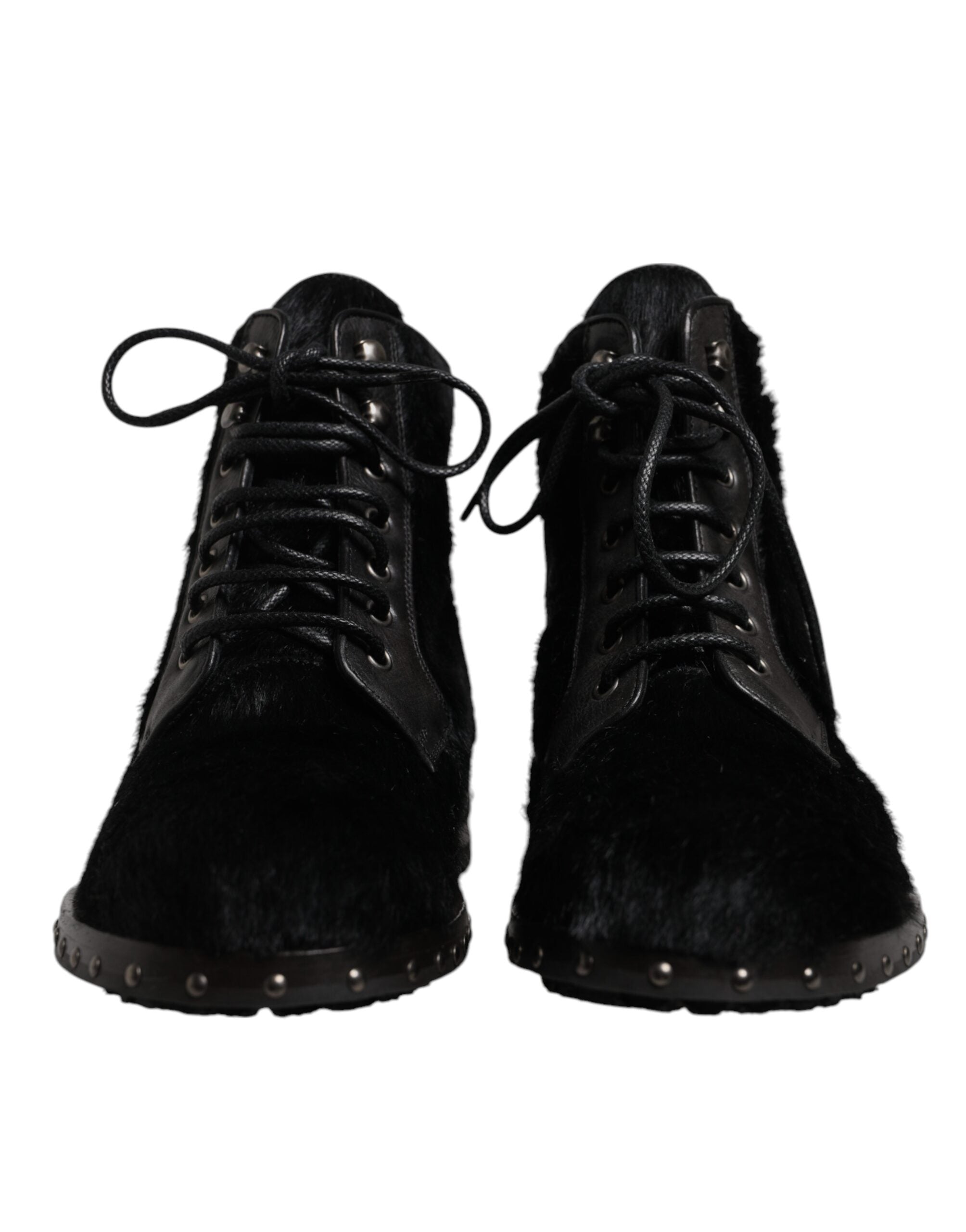 Dolce &amp; Gabbana Black Pony Style Leather Mid Calf Boots Shoes