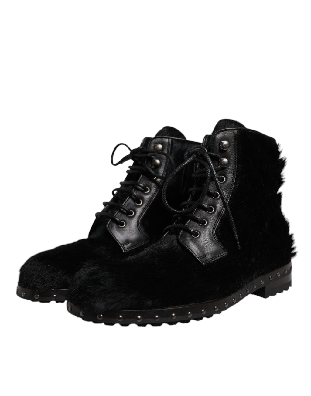 Dolce &amp; Gabbana Black Pony Style Leather Mid Calf Boots Shoes