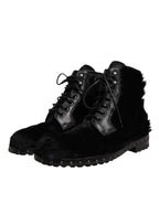 Dolce &amp; Gabbana Black Pony Style Leather Mid Calf Boots Shoes