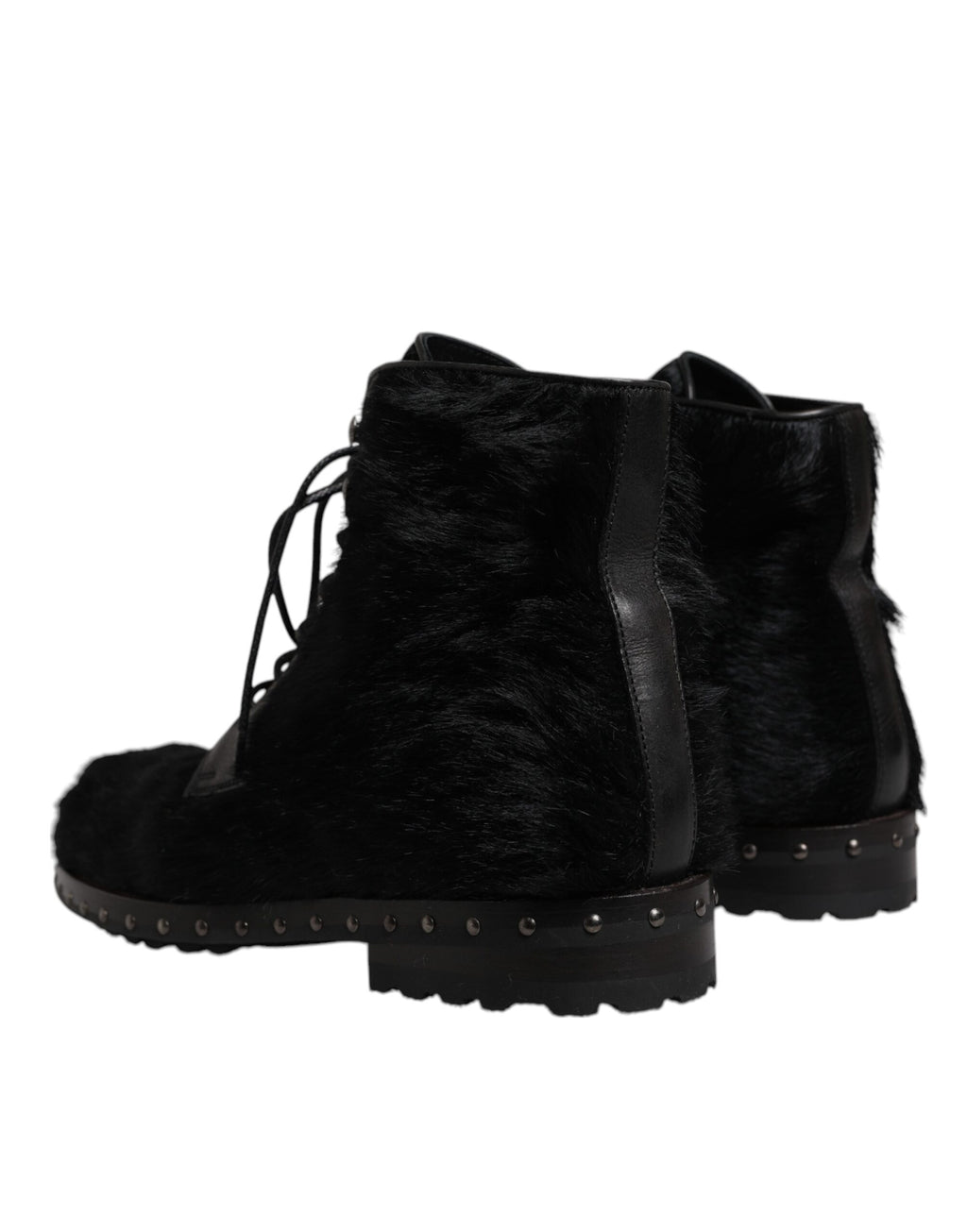 Dolce &amp; Gabbana Black Pony Style Leather Mid Calf Boots Shoes