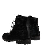 Dolce &amp; Gabbana Black Pony Style Leather Mid Calf Boots Shoes