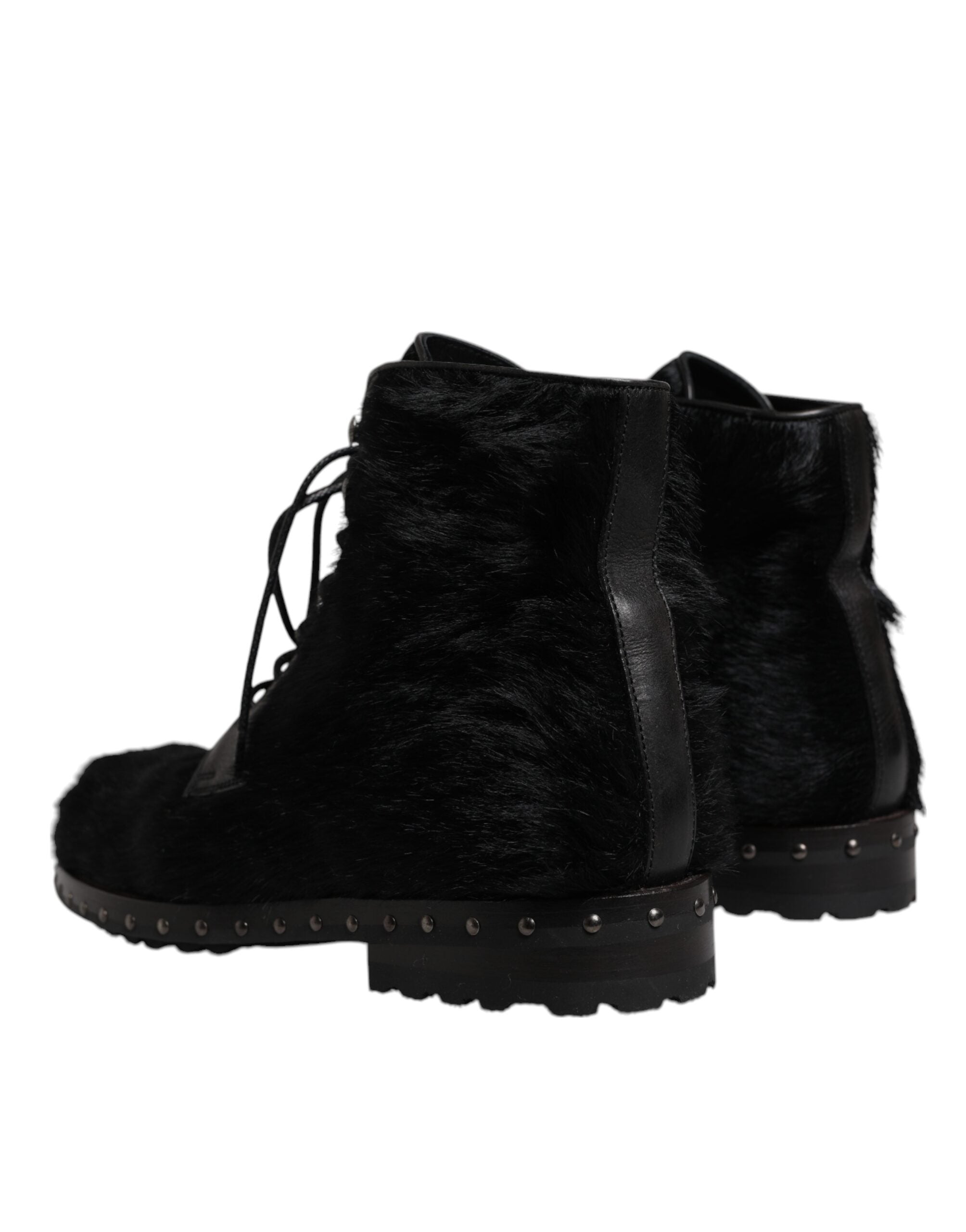 Dolce &amp; Gabbana Black Pony Style Leather Mid Calf Boots Shoes