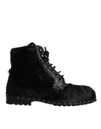 Dolce &amp; Gabbana Black Pony Style Leather Mid Calf Boots Shoes
