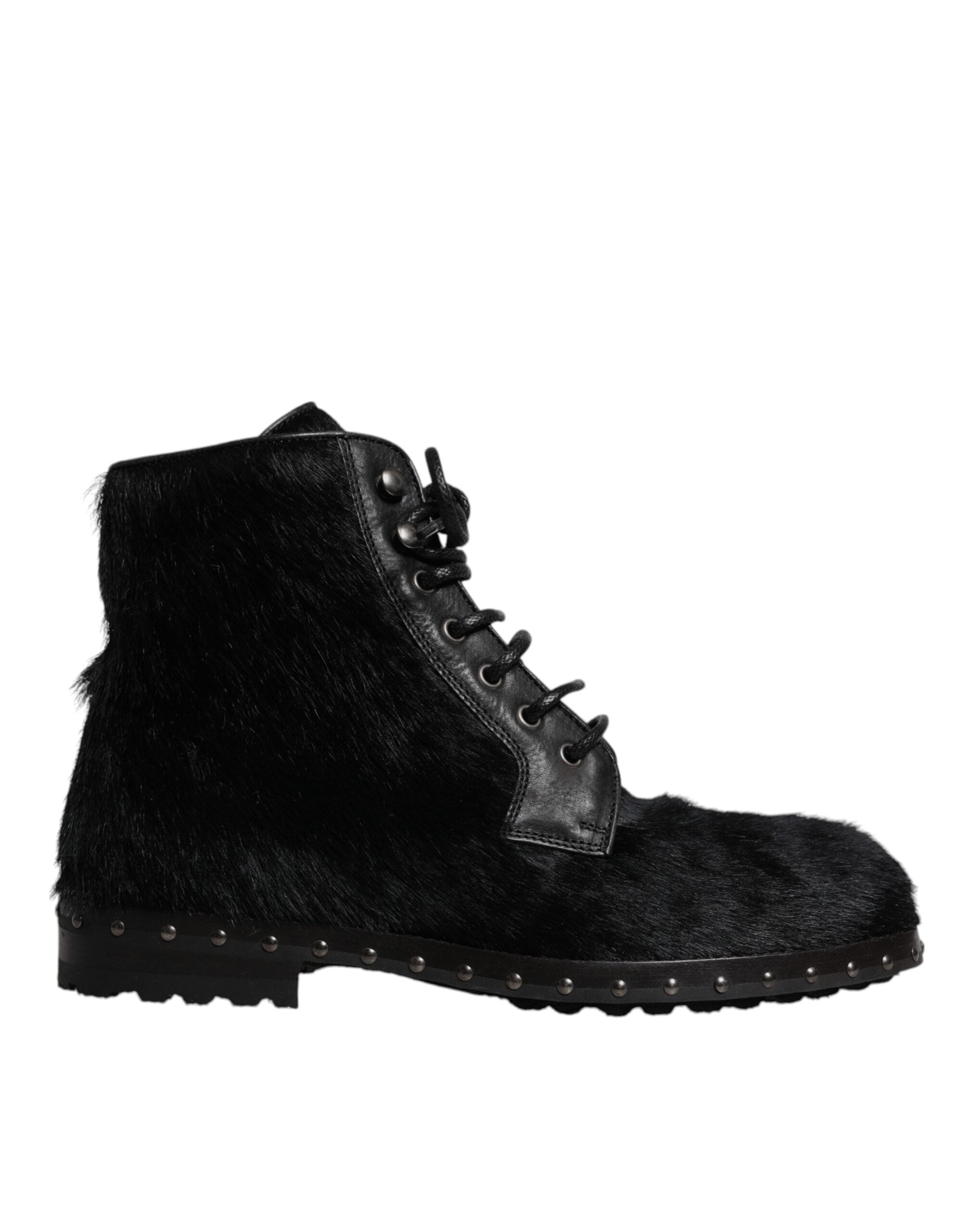Dolce &amp; Gabbana Black Pony Style Leather Mid Calf Boots Shoes