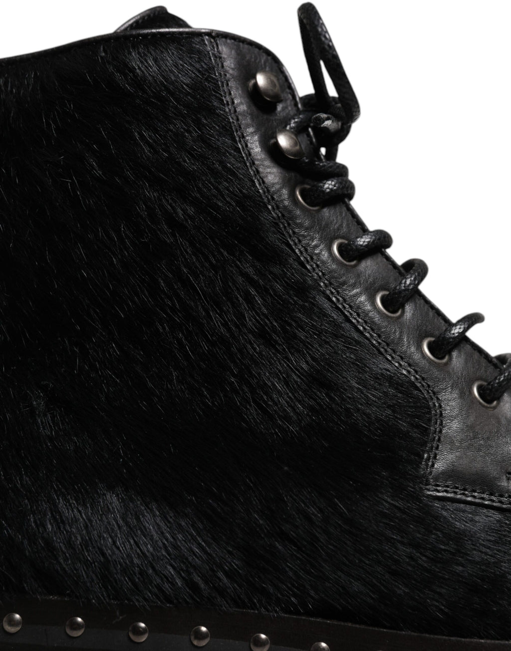 Dolce &amp; Gabbana Black Pony Style Leather Mid Calf Boots Shoes