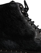 Dolce &amp; Gabbana Black Pony Style Leather Mid Calf Boots Shoes