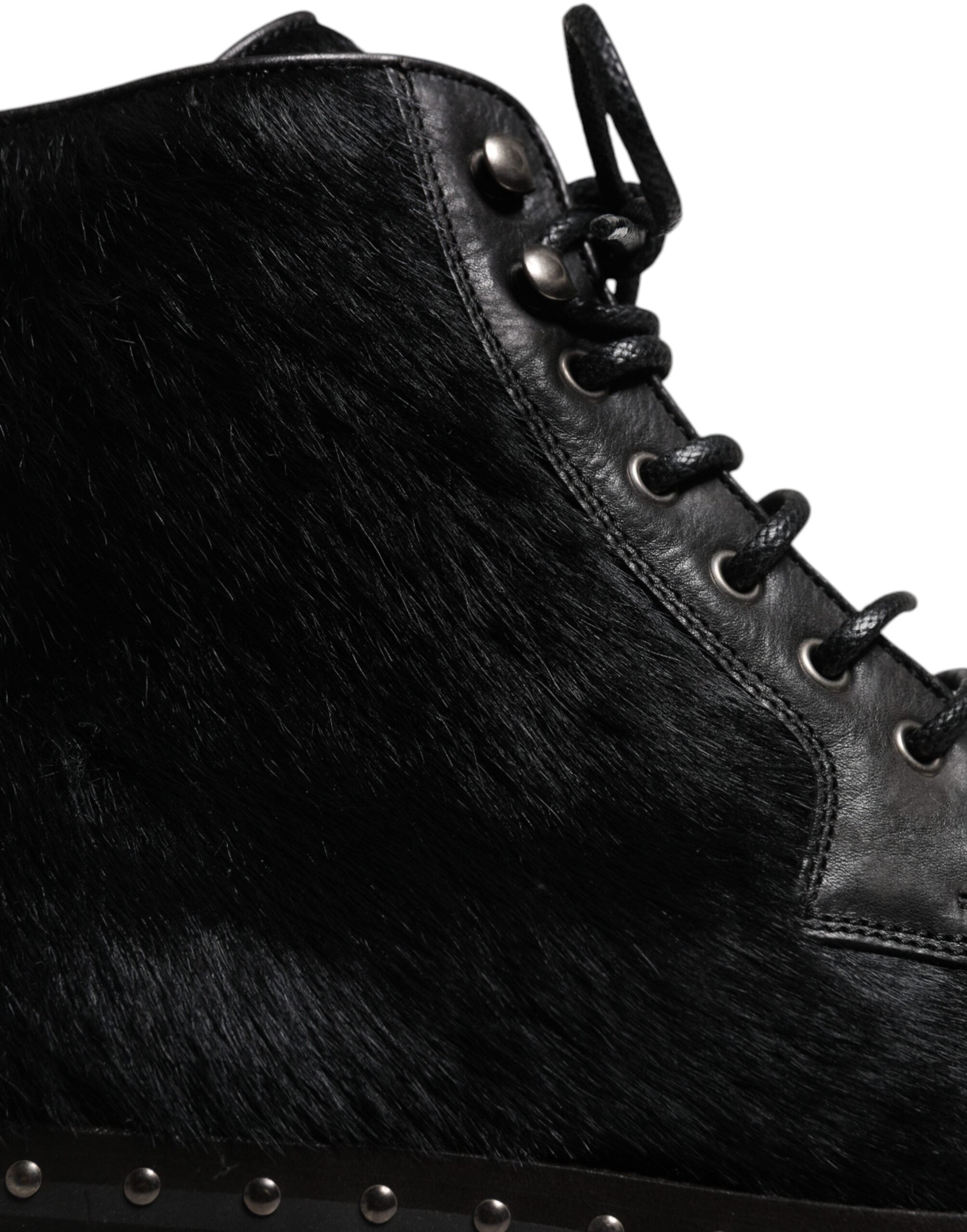 Dolce &amp; Gabbana Black Pony Style Leather Mid Calf Boots Shoes
