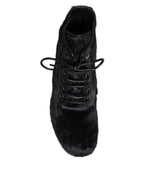 Dolce &amp; Gabbana Black Pony Style Leather Mid Calf Boots Shoes