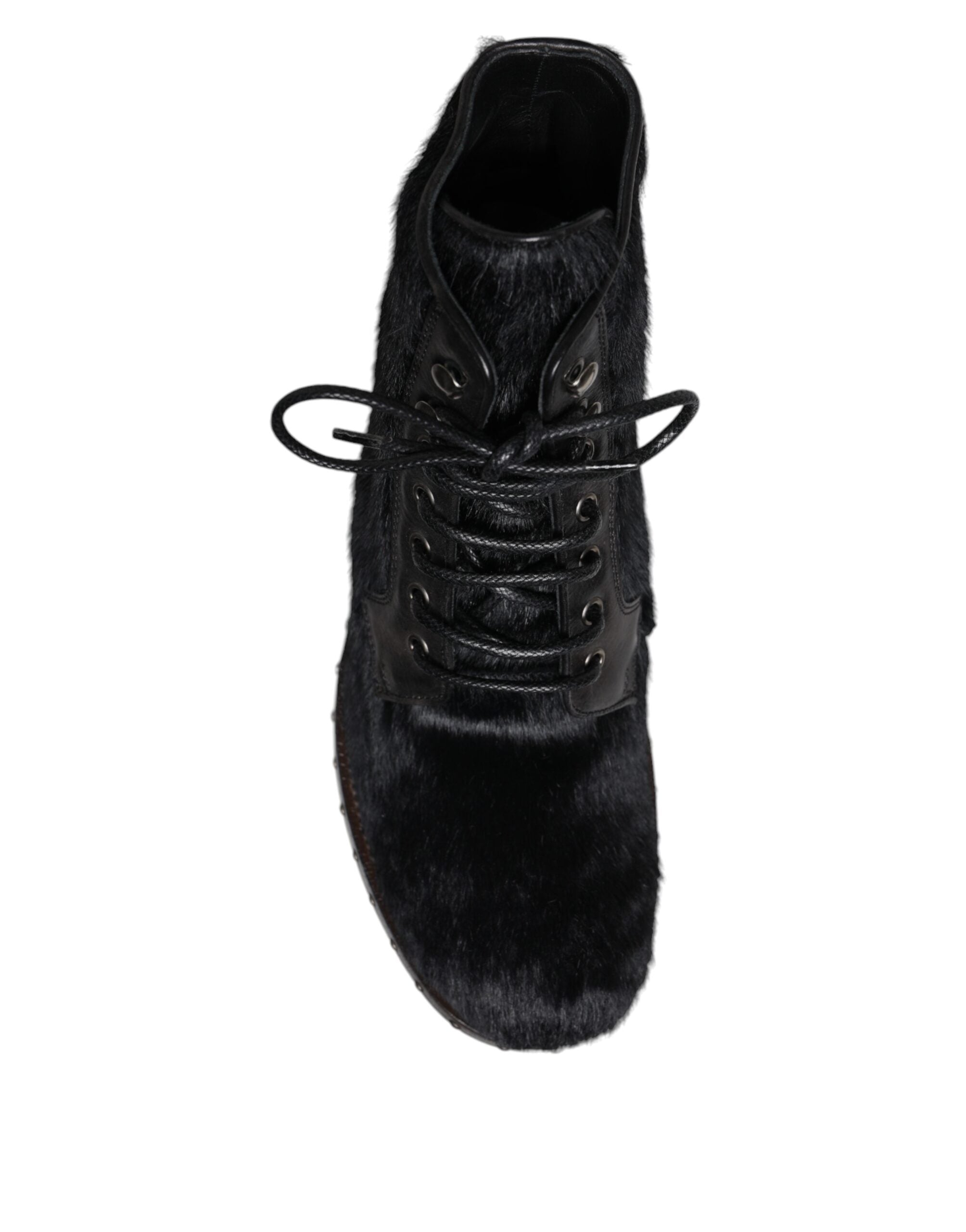 Dolce &amp; Gabbana Black Pony Style Leather Mid Calf Boots Shoes