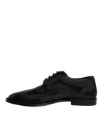 Dolce &amp; Gabbana Black Embroidered Classic Leather Derby Dress Shoes