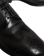 Dolce &amp; Gabbana Black Embroidered Classic Leather Derby Dress Shoes