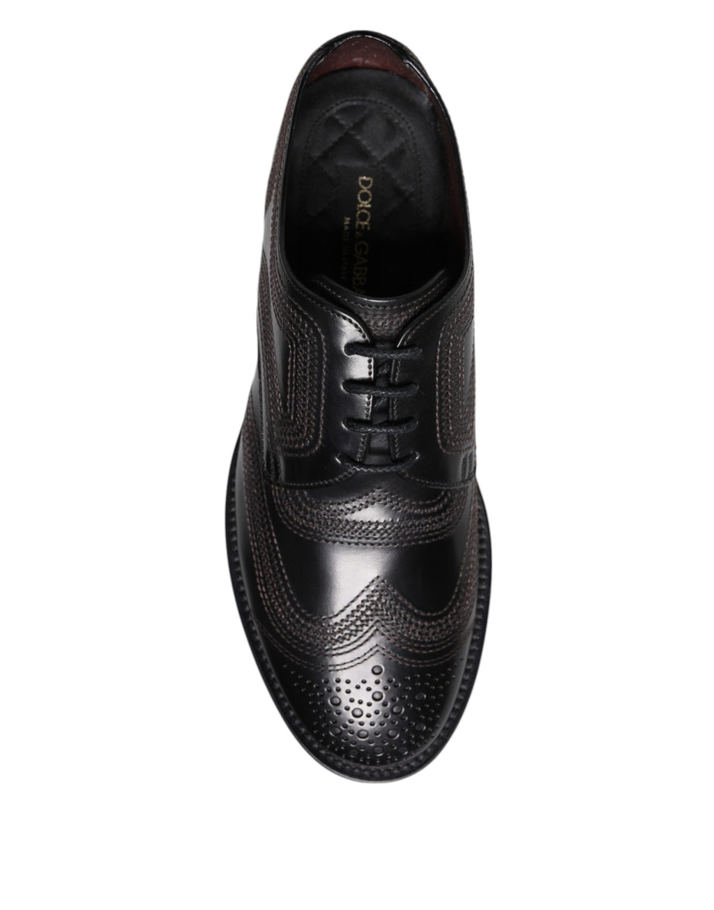 Dolce &amp; Gabbana Black Embroidered Classic Leather Derby Dress Shoes