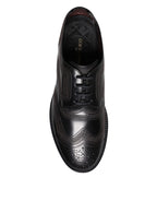 Dolce &amp; Gabbana Black Embroidered Classic Leather Derby Dress Shoes