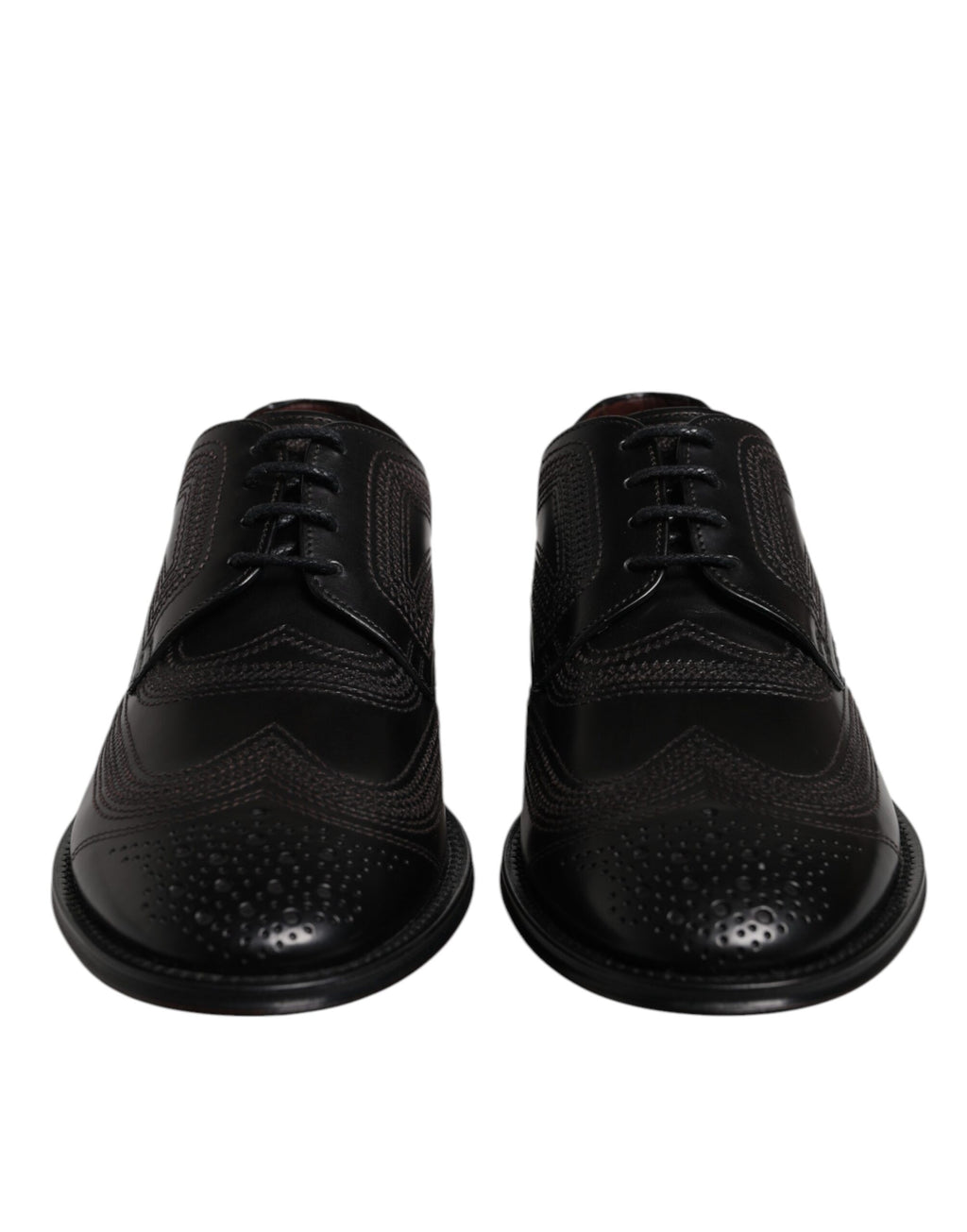 Dolce &amp; Gabbana Black Embroidered Classic Leather Derby Dress Shoes