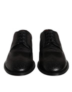 Dolce &amp; Gabbana Black Embroidered Classic Leather Derby Dress Shoes