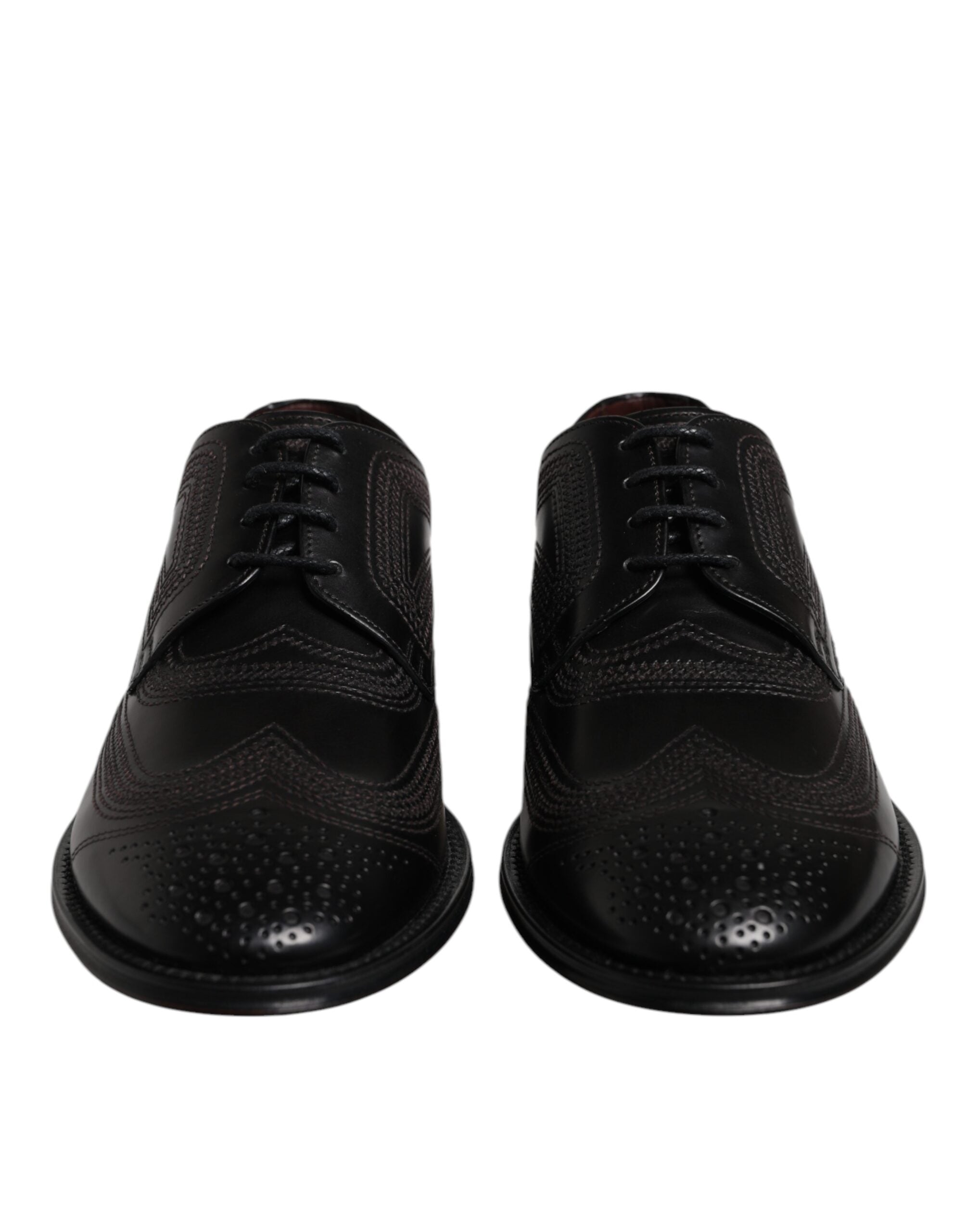 Dolce &amp; Gabbana Black Embroidered Classic Leather Derby Dress Shoes