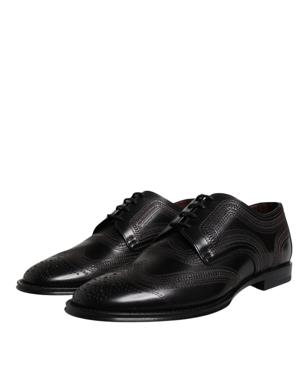 Dolce &amp; Gabbana Black Embroidered Classic Leather Derby Dress Shoes