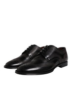 Dolce &amp; Gabbana Black Embroidered Classic Leather Derby Dress Shoes