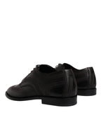 Dolce &amp; Gabbana Black Embroidered Classic Leather Derby Dress Shoes