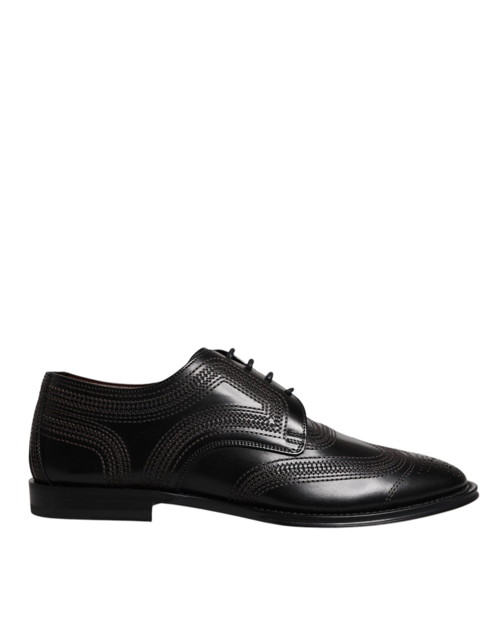 Dolce &amp; Gabbana Black Embroidered Classic Leather Derby Dress Shoes