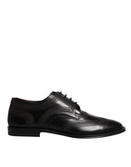 Dolce &amp; Gabbana Black Embroidered Classic Leather Derby Dress Shoes