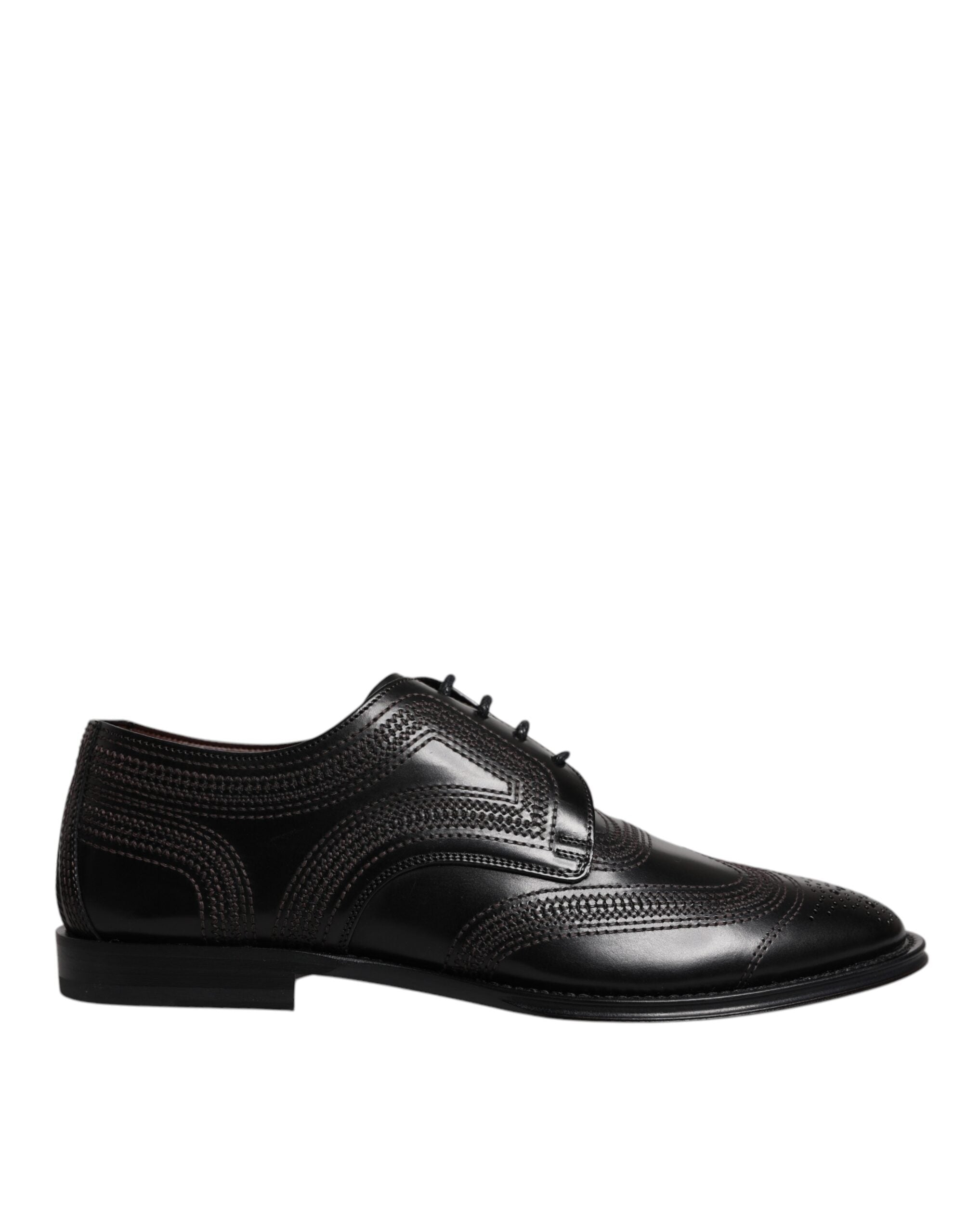 Dolce &amp; Gabbana Black Embroidered Classic Leather Derby Dress Shoes