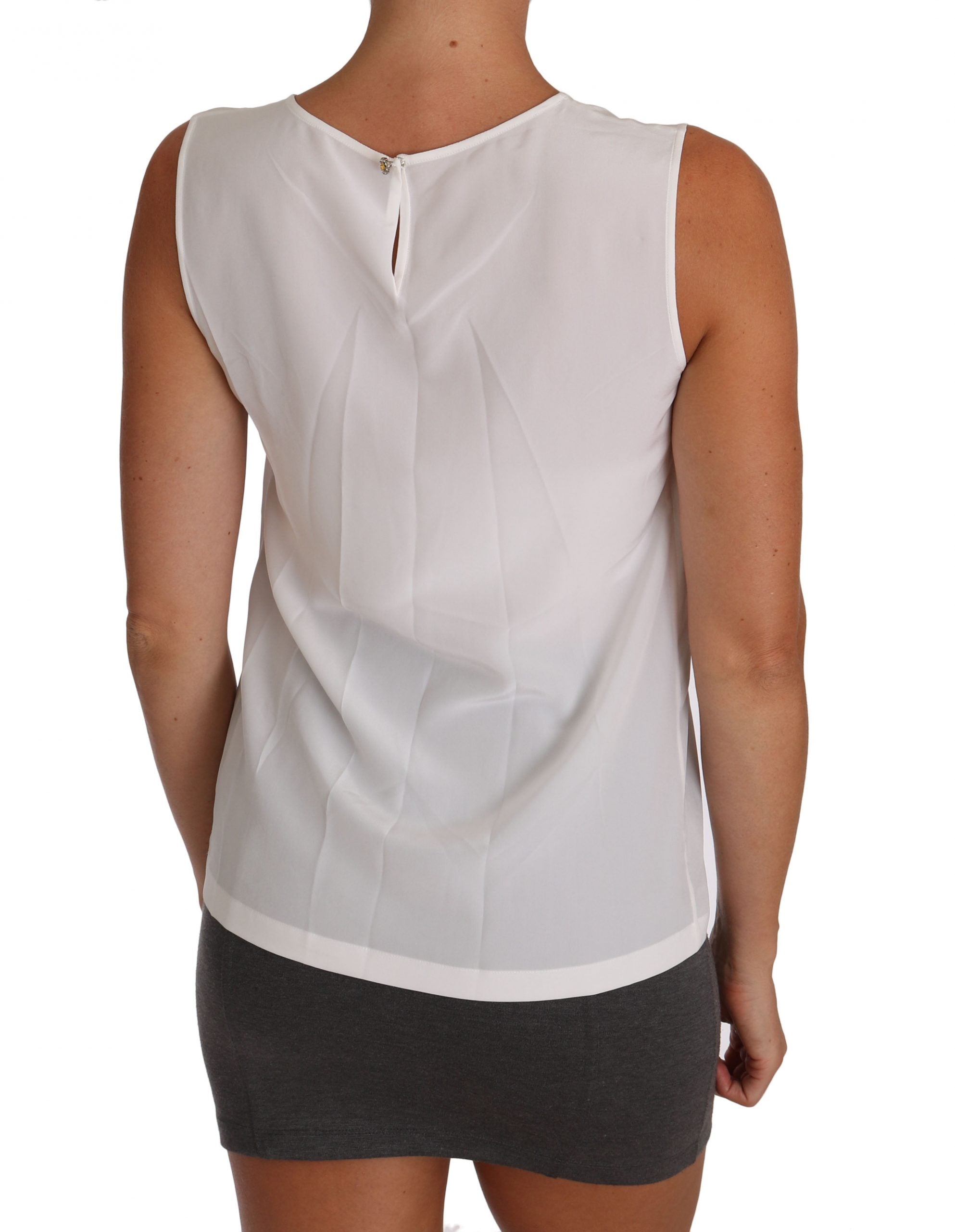 Dolce &amp; Gabbana White Silk A-line Sleeveless Blouse T-Shirt Top